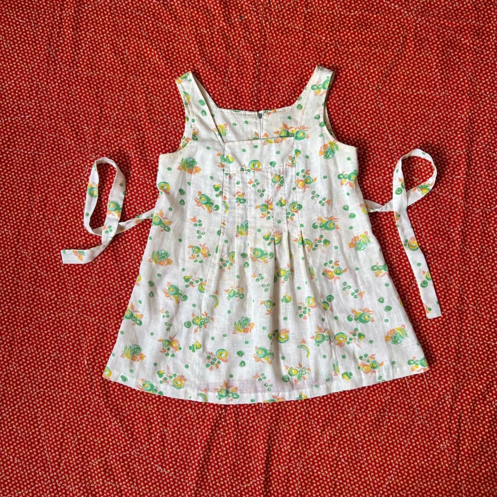 Vintage Jeanette Maternities 70s Floral Pleated Babydoll Top White Green Orange